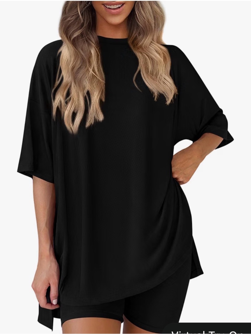 Relaxed Black Tunic Top and Biker Short Set Women - Casual Oversized Fit